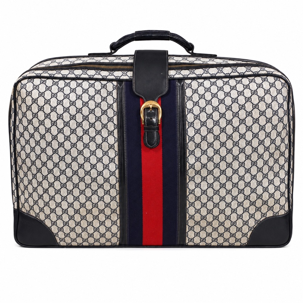 GUCCI SUPREME Sherry Line Navy GG Web Monogram Navy Suitcase COA